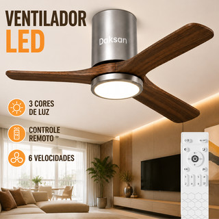 Ventilador De Teto Madeira Moderno Com Luz E Controle Remoto Bivolt 6 Velocidades Silencioso