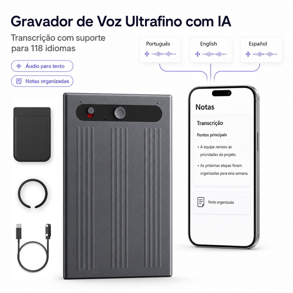 Gravador De Voz Ia Profissional Pequeno Conversa Muitas Horas Embutido Digital Mini Magnético Resumo Transcricao Aula