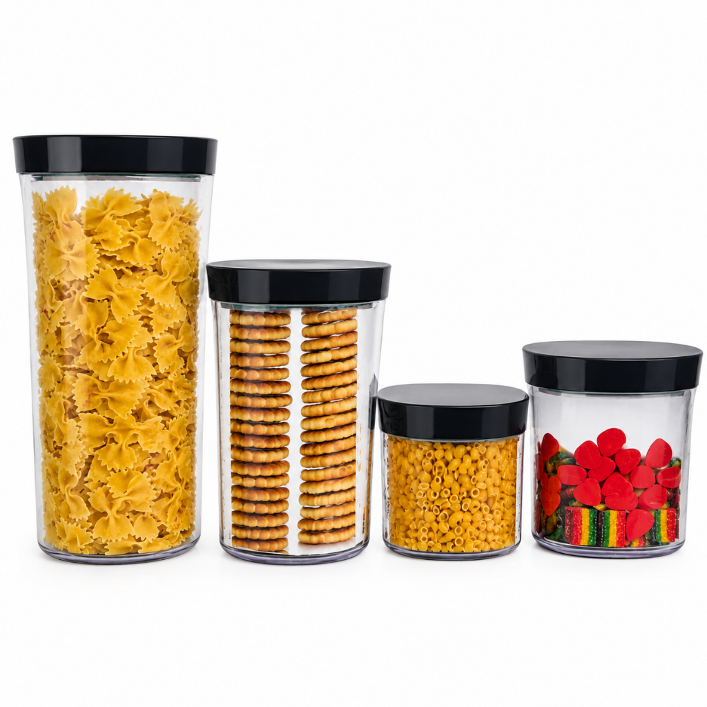 Kit Potes Herméticos Organizador Cozinha Mantimentos 4 Peças 1,5L 1L 450ml 350ml Transparente