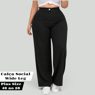 Calça Plus Size Feminina Social Wide Leg Elegante Cintura Alta G1 G2 G3