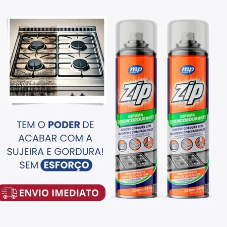 Espuma Desengordurante Spray Limpeza de Cozinha, Fogão e Gordura Pesada Zip Clean 300ml