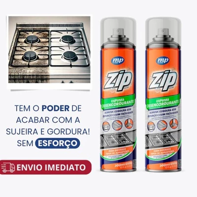 Espuma Desengordurante Spray Limpeza de Cozinha, Fogão e Gordura Pesada Zip Clean 300ml