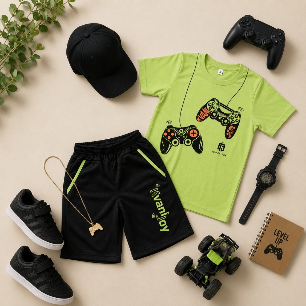 Conjunto Masculino Infantil - Camiseta e Bermuda Roupa para Menino Estampada - 2 a 12 anos