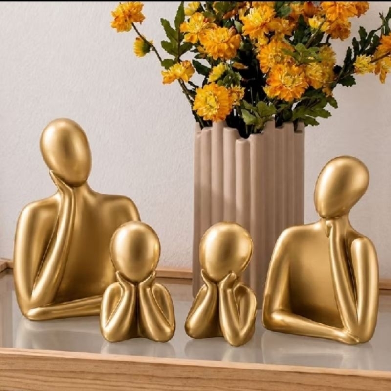 Kit - Estatuetas de Família Gesso Abstrata Minimalista Casa e Decoração Escritório – Pai Mãe e Filho