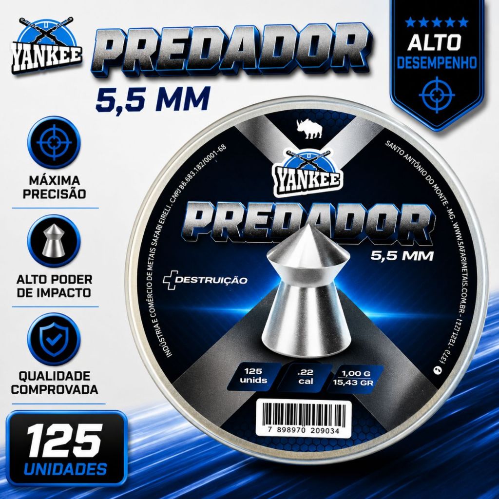 Estojo Yankee Predador 5.5mm 125unidades