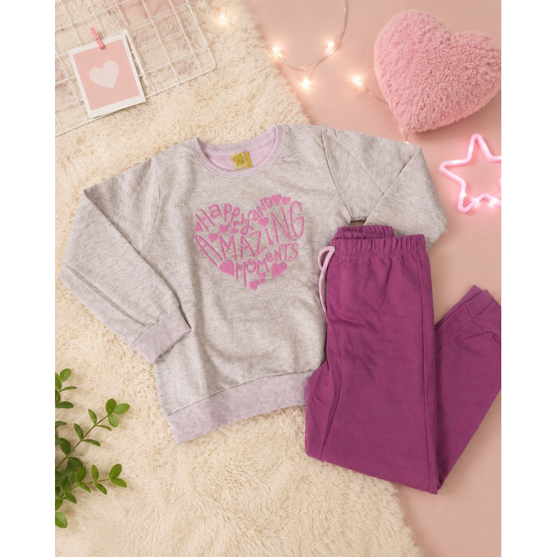 Conjunto Infantil Menina Moletom Doce Folia Coração Happy & Amazing Tam. 6 e 10