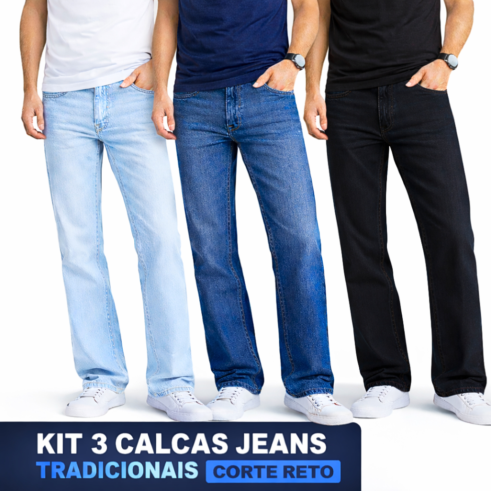 Kit 3 Calças Jeans Masculina Reta Tradicional Roupa Premium