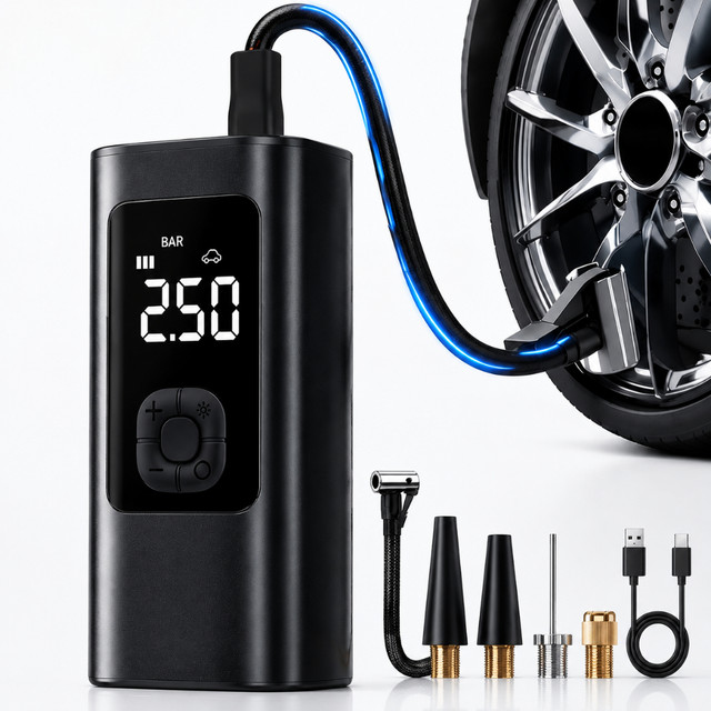 Bomba de Ar Elétrica 12V Compressor Portátil para Pneus de Carro, Moto, Bicicleta e Acessórios -M6