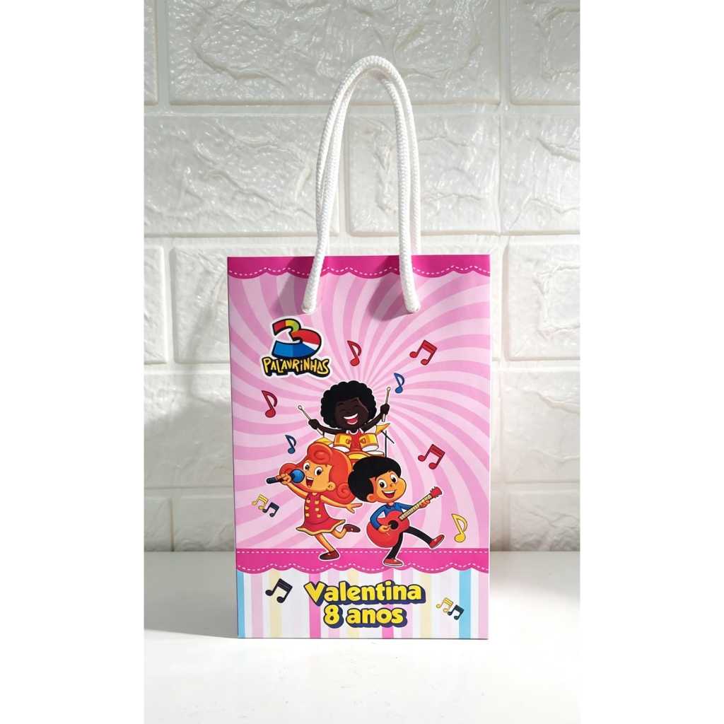 SACOLINHA SURPRESA PERSONALIZADA-TEMA 3 PALAVRINHAS MENINA-TAMANHO P- LEMBRANCINHA PERSONALIZADA-FESTA INFANTIL