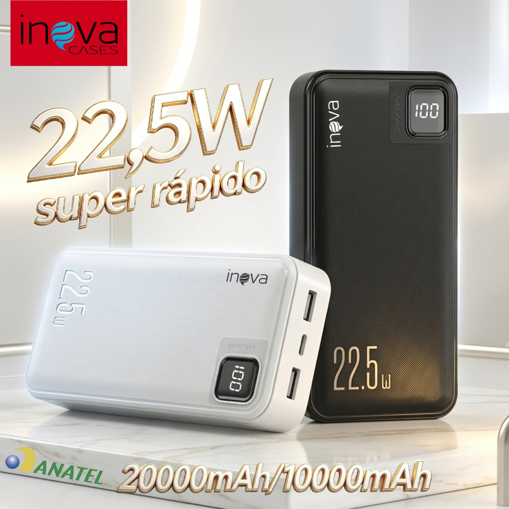 Inova Carregador Portátil Bateria Power Bank 20000mah/10000mah Turbo 22,5W PD carregamento ultrarrápido Indicador LED