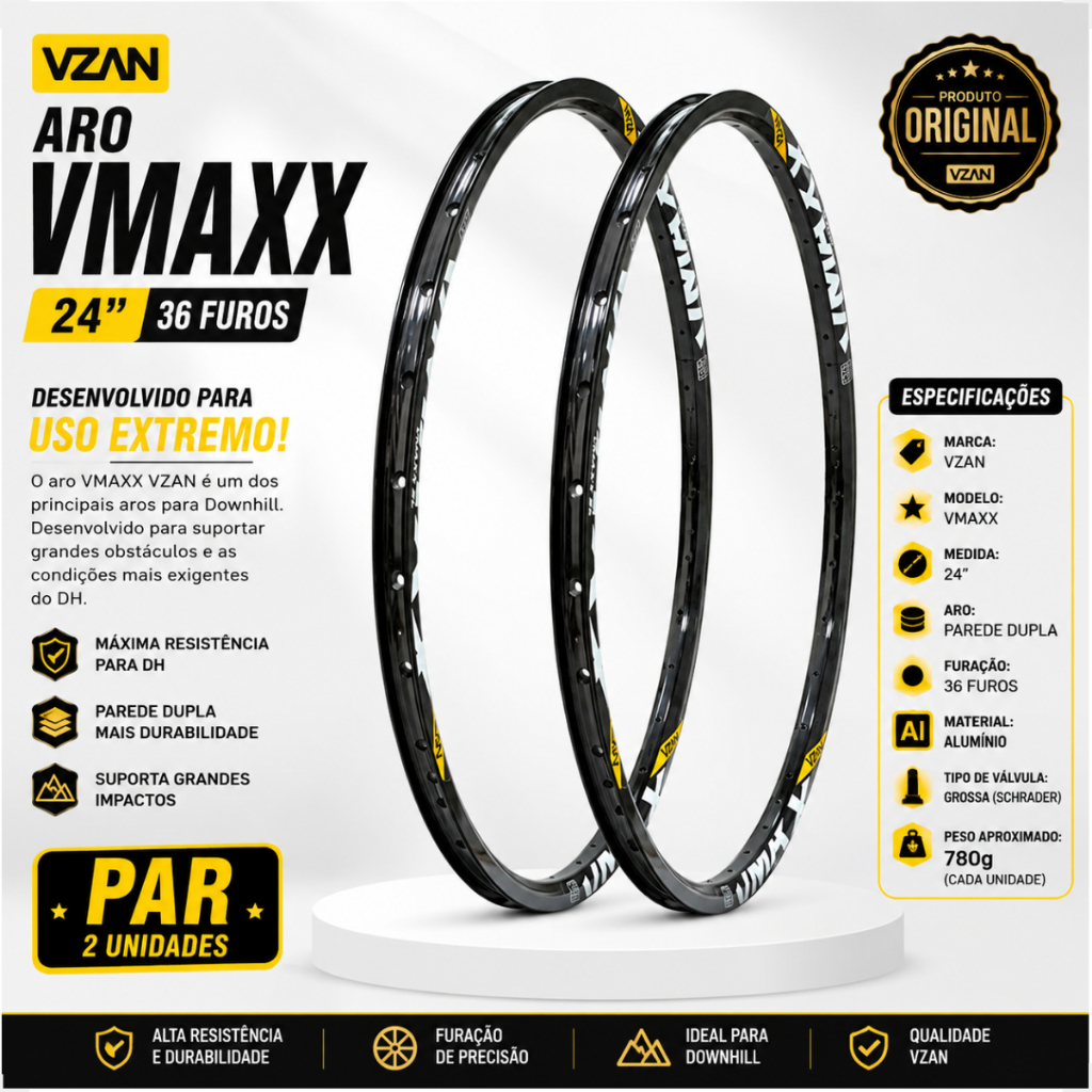 Kit 2 Aros 24 36 Furos Freio Disco bicicleta bike Downhill DH Freeride manobra Vmaxx Vzan Cor Preto