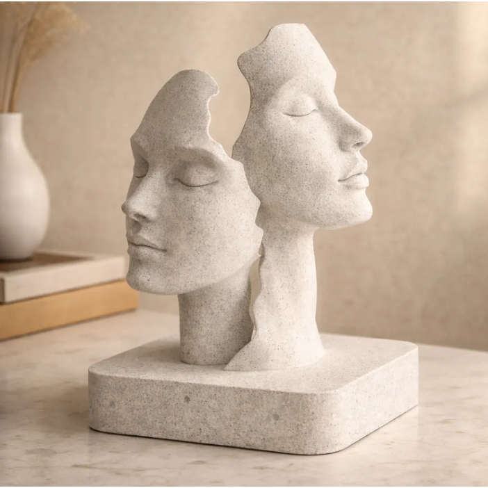 Escultura Face Dupla Minimalista | Decoração Moderna Sala
