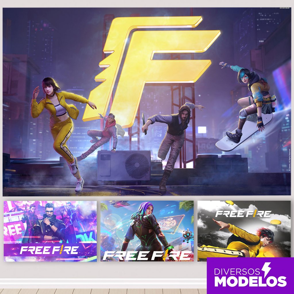 Painel de Festa Free Fire Retangular Horizontal Decoração Aniversário Sublimado 