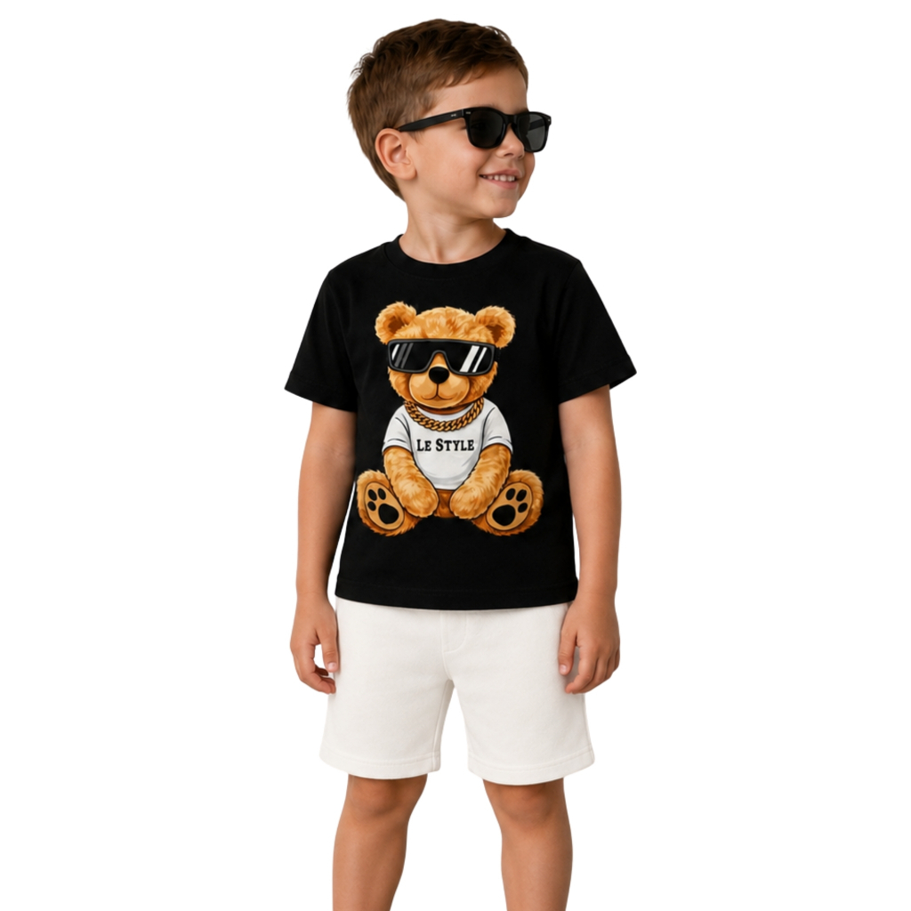 Conjunto de Verão Infantil Juvenil Menino Masculino Premium Urso Dia a Dia