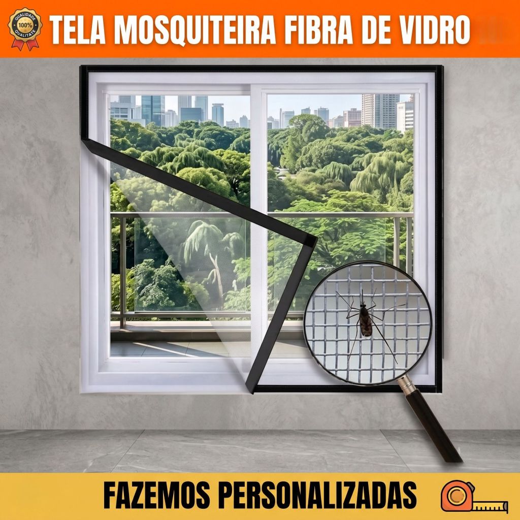 Tela Mosquiteira com Velcro em Fibra de Vidro Para Janelas e Portas