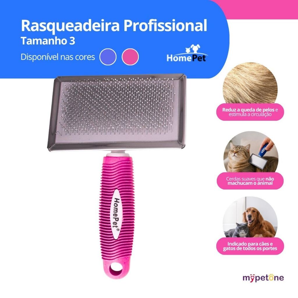 Rasqueadeira Home Pet No3 Escova para Cães e Gatos Remove Pelos Mortos e Nós Sortida