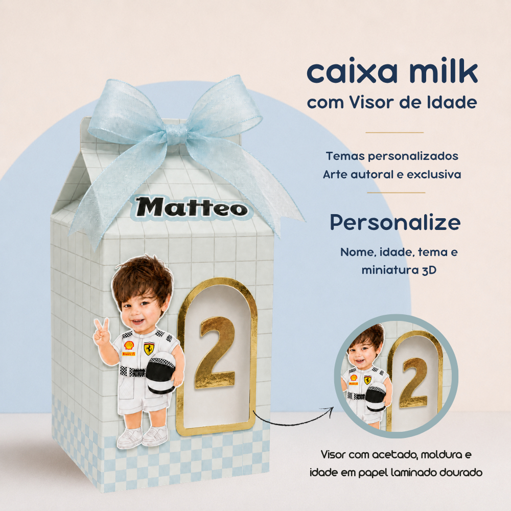 Caixa Milk com visor de idade 3D | Personalizada todos os temas | Lembrancinha para Festas | Chá de bebê | Batizados
