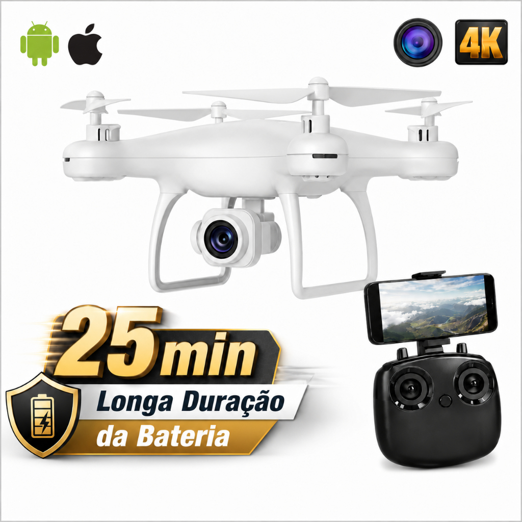Drone Profissional 8S 4K com Câmera HD Voo Estável e Longa Duração de Bateria Fácil De Pilotar