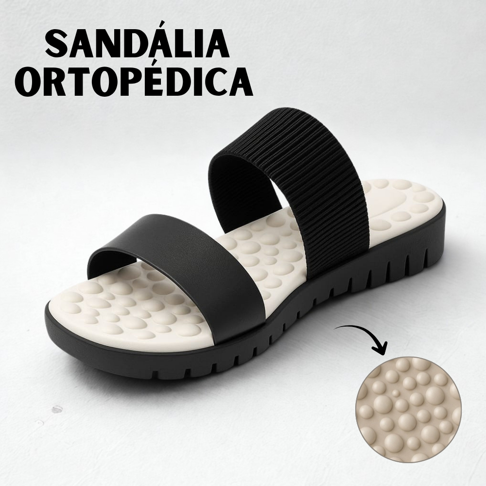 Sandália Feminina Ortopédica Rasteira Tira Elástica Para Esporão Confortável Anatômica Massageadora