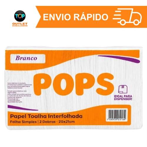 Papel Toalha Interfolha Premium Pops Branco para Dispenser de Banheiro Cozinha Escritório