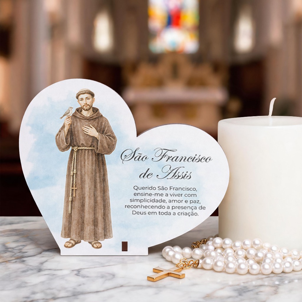 Lembrancinha Católica de Coração São Francisco de Assis MDF Decoração e Presente Especial - 45 unidades