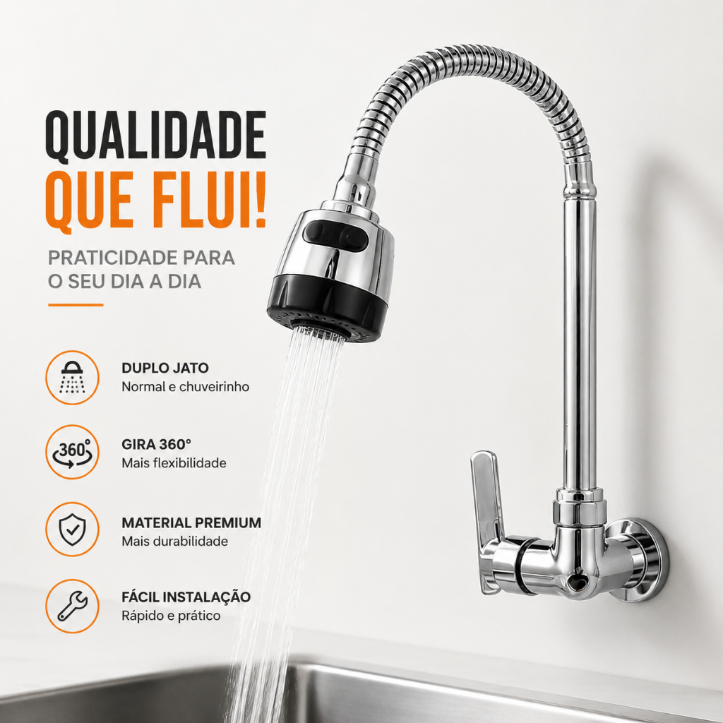 Inox Prata Torneira Torneira de Cozinha Flexível 360° Torneira da Cozinha 2 Modos de Pulverização