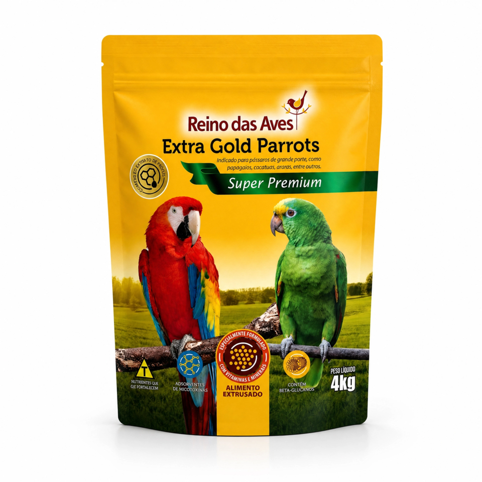 Racao Para Papagaio, Arara Extra Gold Parrots 4kg - Reino das aves
