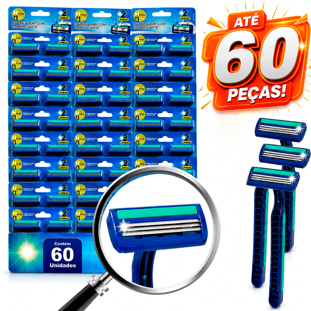 Kit Barbeador Descartável com 2 Lâminas Prestobarba Fita Lubrificante Uso Diário e Profissional