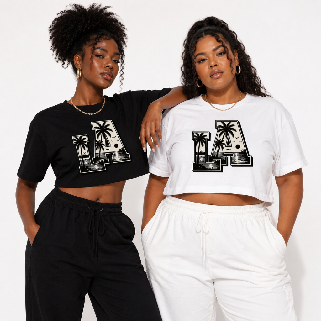 Cropped Feminino Oversized 100% Algodão Estampado LA Plus Size Casual