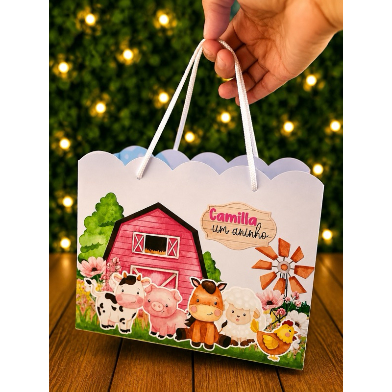 Sacolinha Personalizada Fazendinha Rosa + BRINDE | Lembrancinha | Aniversário | Fazendinha Rosa Xadrez