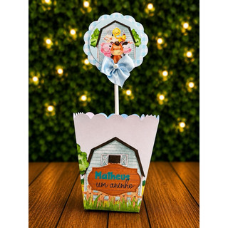 Centro de Mesa Personalizado Fazendinha Azul | Cachepô Personalizodo Fazendinha Azul | Festa Infatil