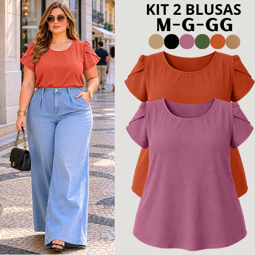 KIT 2 BLUSA FEMININA ESTILOSA BLUSAS FEMININO ELEGANTE CONFORTAVEL MODA SOCIAL VERÃO BASICA TENDENCIA MODERNO PASSEIO