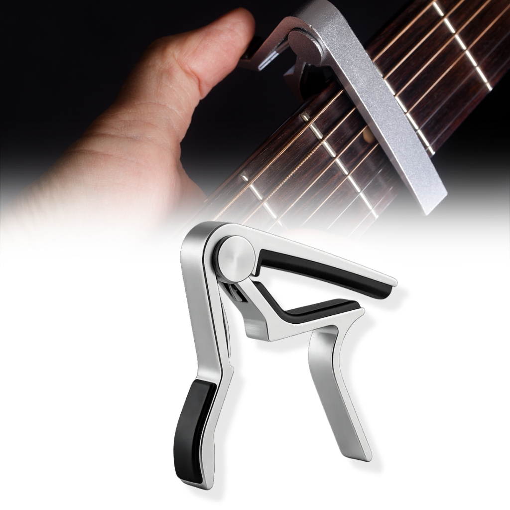 Capotraste Braçadeira De Metal Prata Para Violão Aço / Nylon ou Guitarra