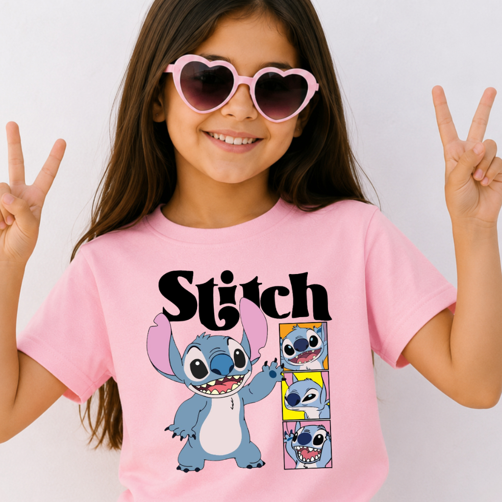 Camiseta Infantil Stitch Menina Lilo e Stitch T-shirt 100% Algodão Juvenil Adulto