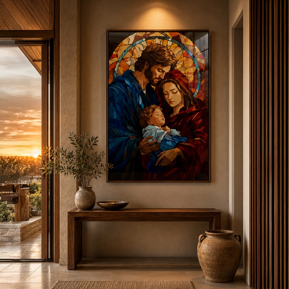 Quadro Sagrada Família Vitral Com Moldura Decorativo Sala Quarto · foto 2