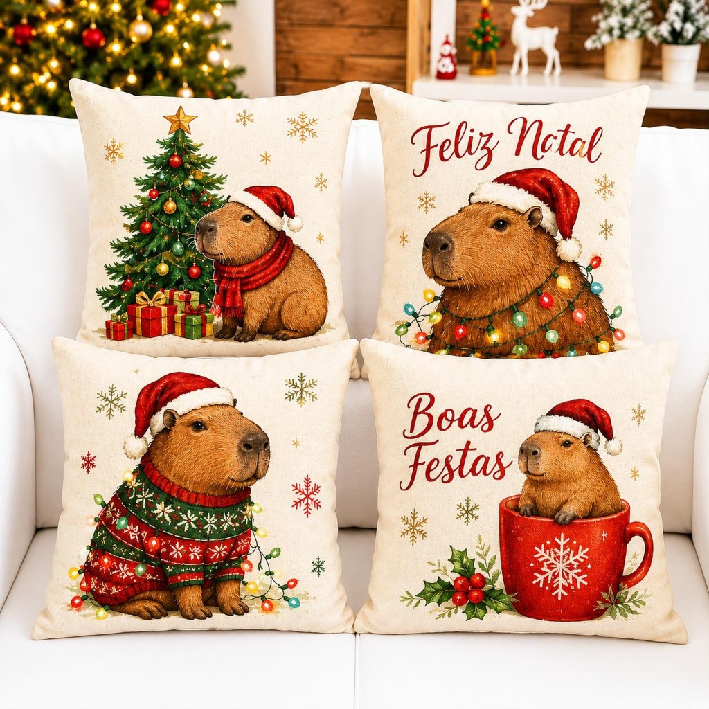 NATAL!!! Kit com 4 Capas para Almofadas Decorativas Natal Papai Noel. — imagem 2 de 2