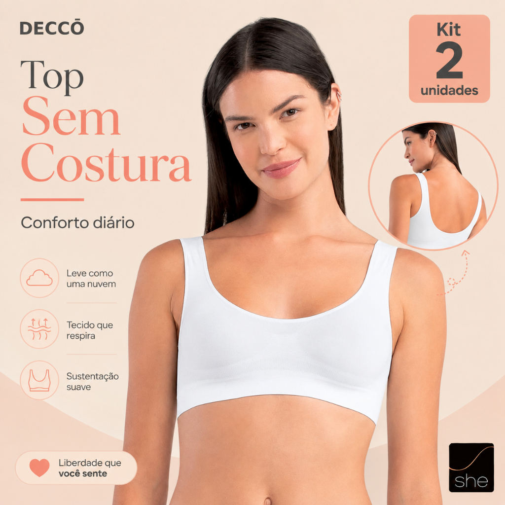 Kit Com 2 Top Original Feminino She Regata Microfibra Sem Costura Sem Bojo Confortável