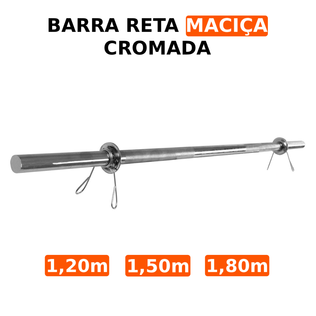 Barra Reta Maciça Cromada 25,40mm Para Treino Musculação Academia