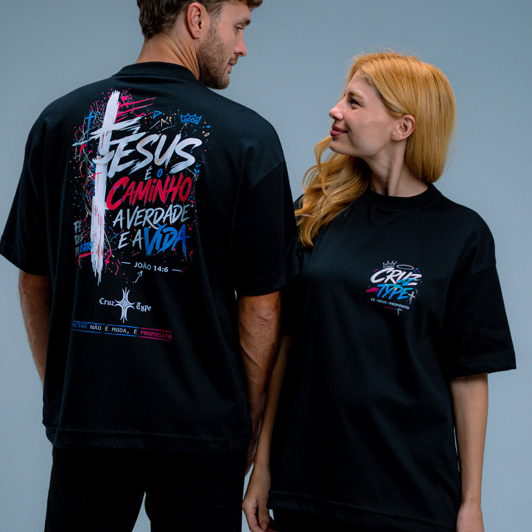 Camiseta Masculina Oversized Moda Evangélica Cristã “João 14:6” O Único Caminho Streetwear Exclusiva