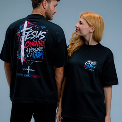 Camiseta Masculina Oversized Moda Evangélica Cristã “João 14:6” O Único Caminho Streetwear Exclusiva