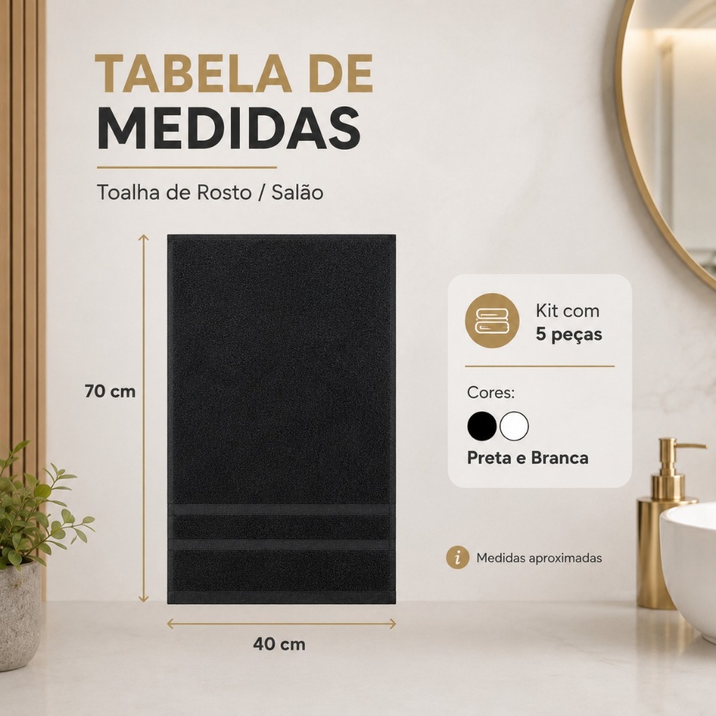 Kit 5 Toalhas de Rosto Salão 40x70cm Alta Qualidade Super Durável Premium — imagem 2 de 2