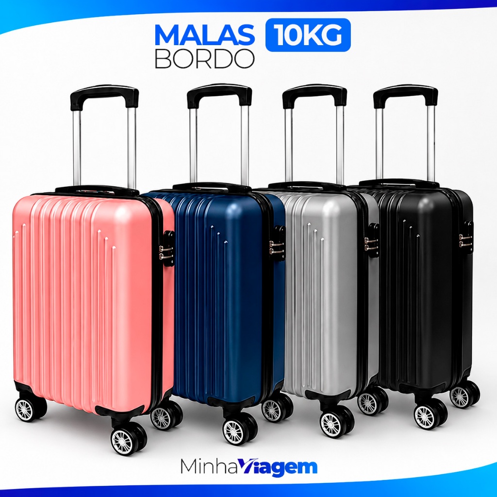 Imagem Mala Viagem Bordo 10Kg Com Cadeado Rodas 360 Removível Giratórias Leve Rígida Zíper Resistente ANAC