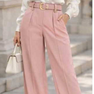 Calça Pantalona Feminina Social elegante Alfaiataria Premium Cintura Alta  com Cinto e Fivela Dourada TAM. M G
