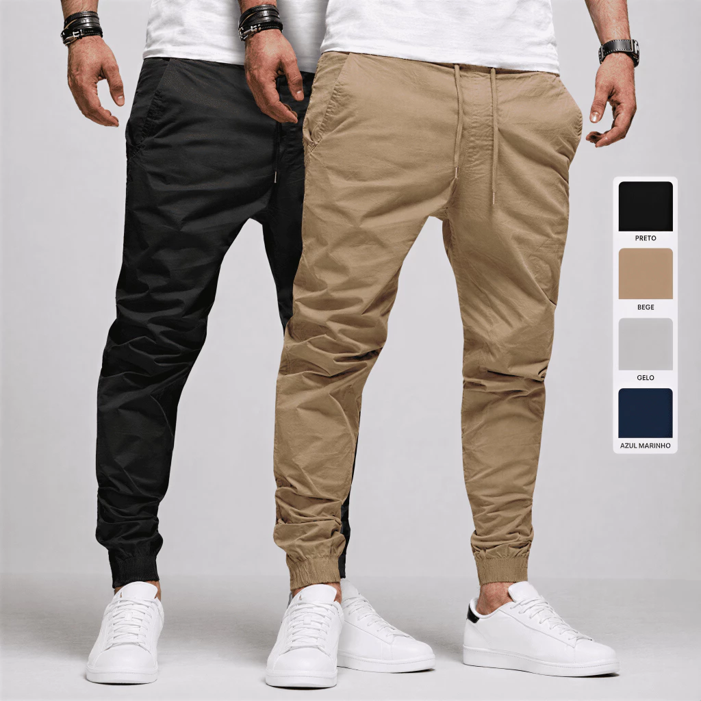 Calça Jogger Masculina Sarja Jeans 4 Bolsos Punho Elástico Cintura Ajustável Casual Streetwear Premium Outono Inverno — imagem 1