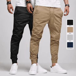Calça Jogger Masculina Sarja Jeans 4 Bolsos Punho Elástico Cintura Ajustável Casual Streetwear Premium Outono Inverno