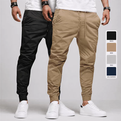 Calça Jogger Masculina Sarja Jeans 4 Bolsos Punho Elástico Cintura Ajustável Casual Streetwear Premium Outono Inverno