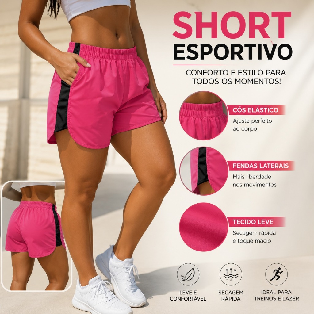 Short Curto Academia Fitness Feminino Corrida Caminhada Cores Diversas