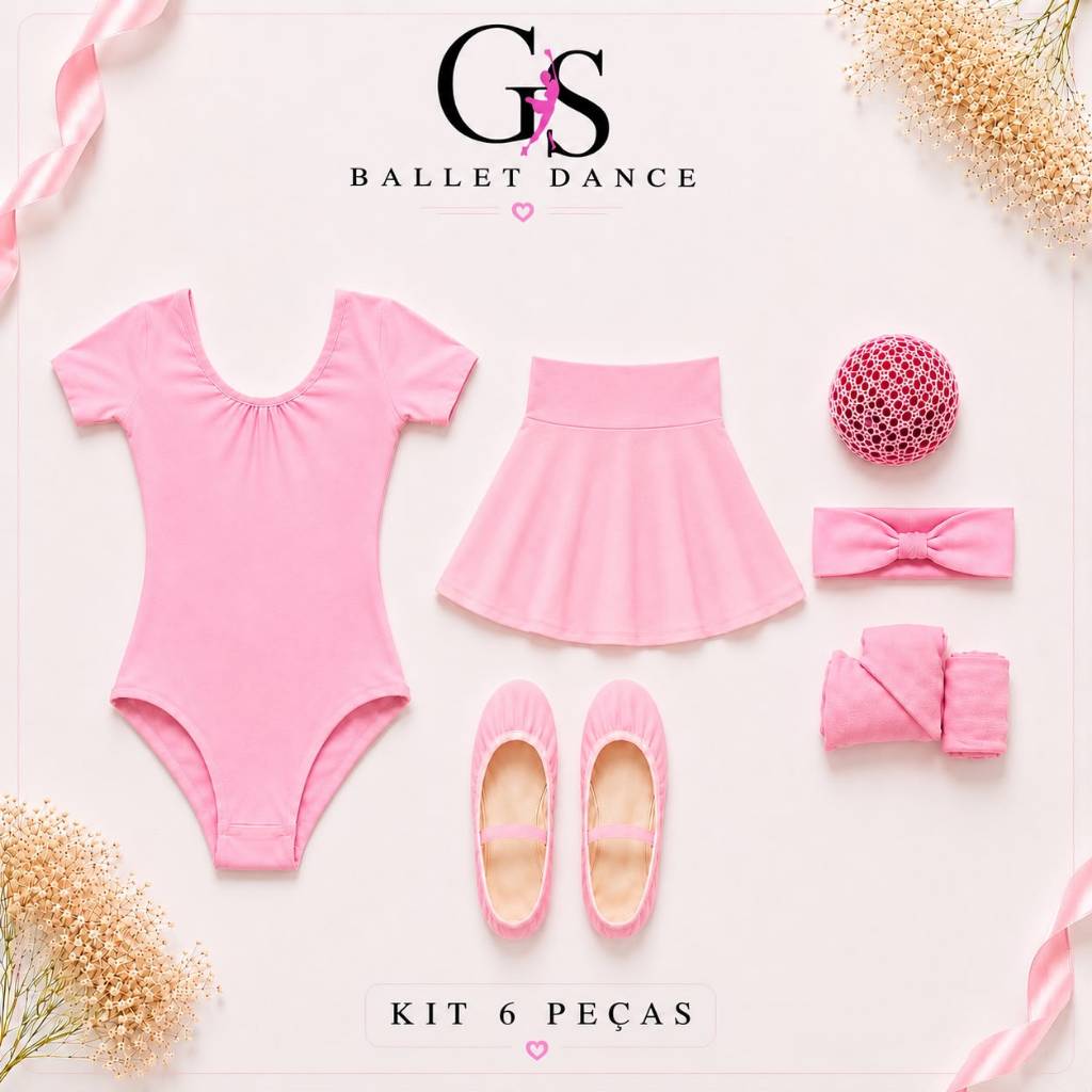 Collant Manga Curta e Saia Cós Kit 6 itens Infantil Ballet