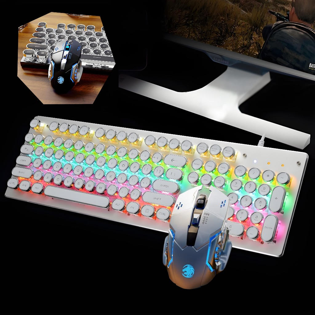 KIT Teclado 100% mecânico Punk Esports + mouse para jogos Um item obrigatório para os jogadores H7