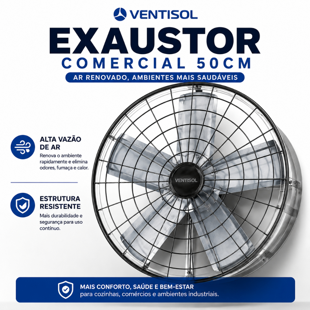 Exaustor Comercial 50cm Ventisol Exaustor Industrial Churrasqueira Oficina Ventilação e Exaustão